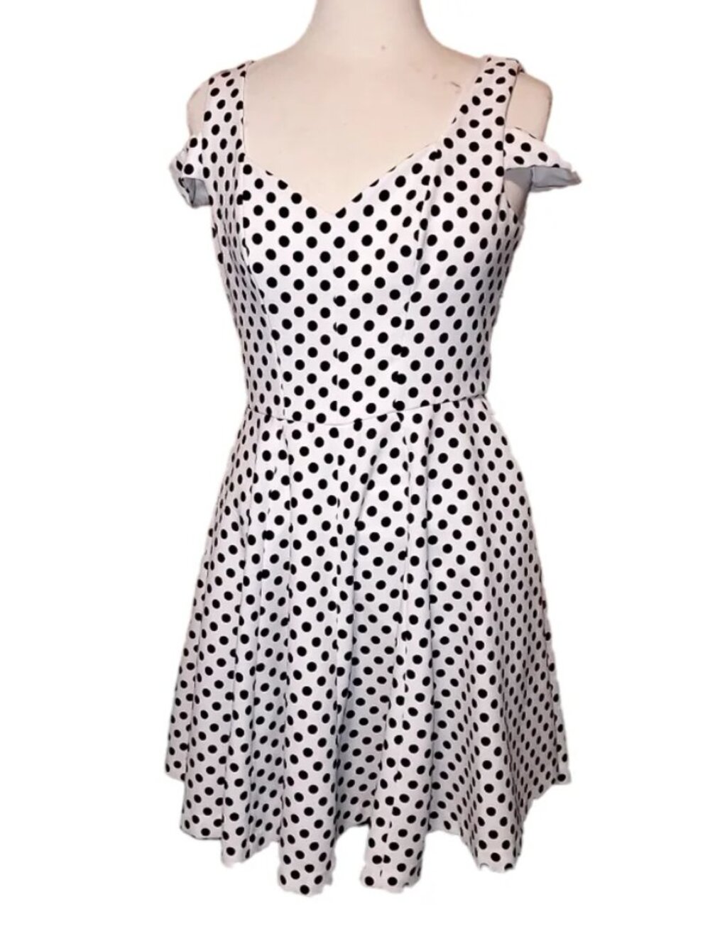 Betsey Johnson Black & White Polka Dot Cold Shoulder Dress, size 12